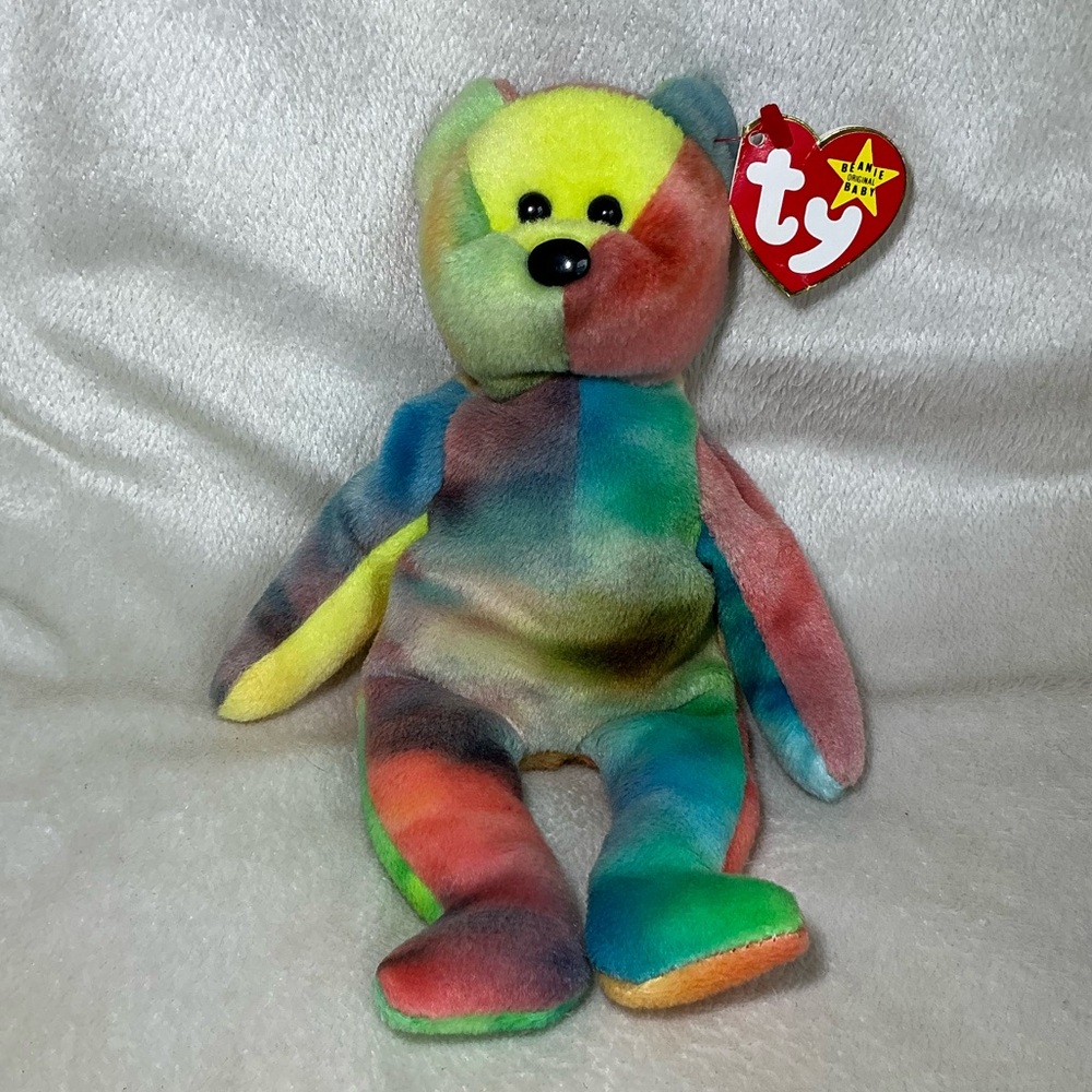 Rare! Ty Beanie Baby “Garcia” 1995 Tie Dye Bear (4th generation Swing Tag)
